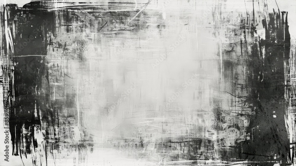A gritty and abstract black and white grunge texture frame, perfect for adding a vintage or rebellious touch to your designs and projects. Raw and expressive detail throughout.
