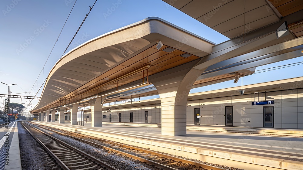 modern train station with a curved roof made from fiber cement panels, designed for durability and aesthetic appeal in a busy urban environment modern train station with a curved roof made from fiber cement panels, designed for durability and aesthetic appeal in a busy urban environment