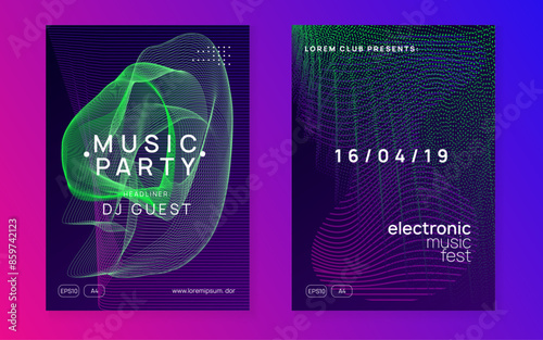 Sound Background. Blue Edm Magazine. Festival Invite. Techno Electro Template. Night Club Event. Green Music Design. Nightclub Beat Invitation. Violet Sound Background