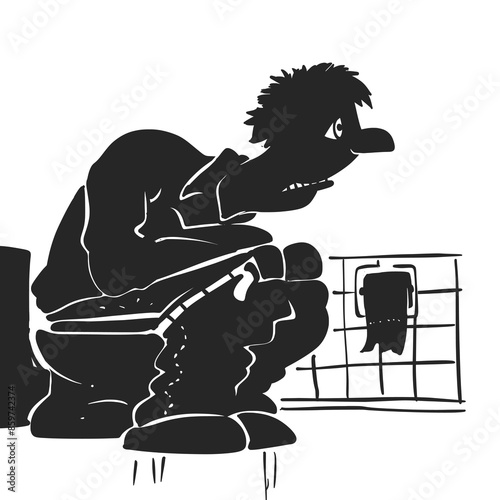 Funny Cartoon Vector of a Man's Silhouette Sitting on the Toilet
