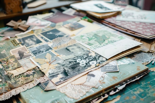 A detailed scrapbook page being assembled, highlighting the creativity involved in scrapbooking