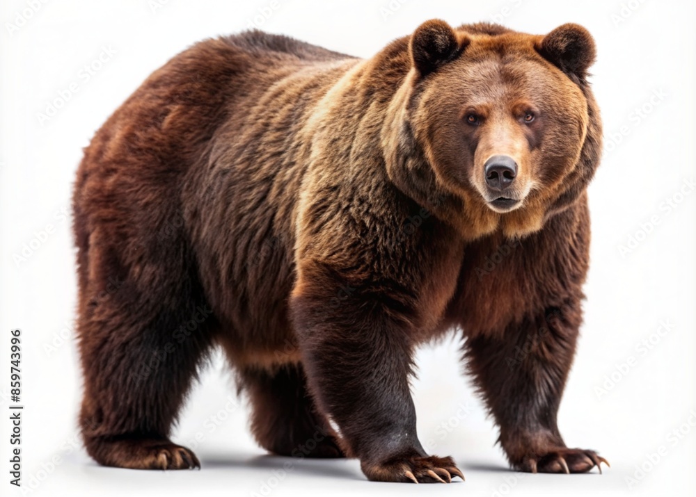 Fototapeta premium Brown bear standing alone on white background