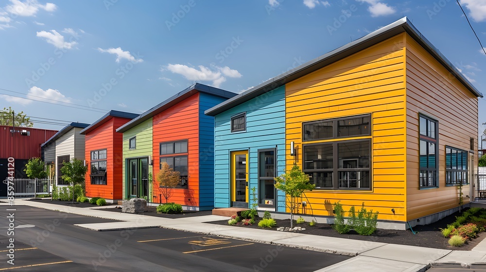 series of artisan workshops in a revitalized industrial park, each utilizing vibrant fiber cement siding to create a lively and creative environment series of artisan workshops in a revitalized industrial park, each utilizing vibrant fiber cement siding to create a lively and creative environment