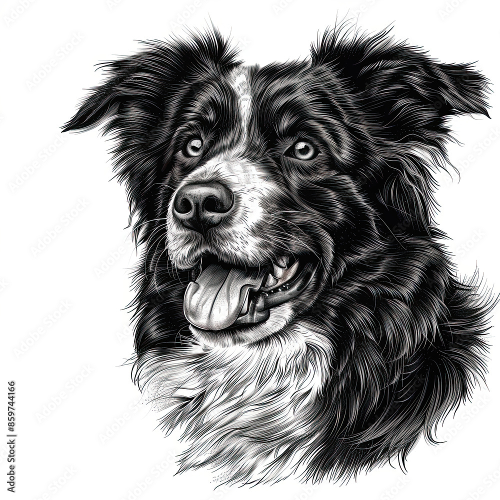 custom made wallpaper toronto digitalA black and white drawing of a Australian Shepherd dog