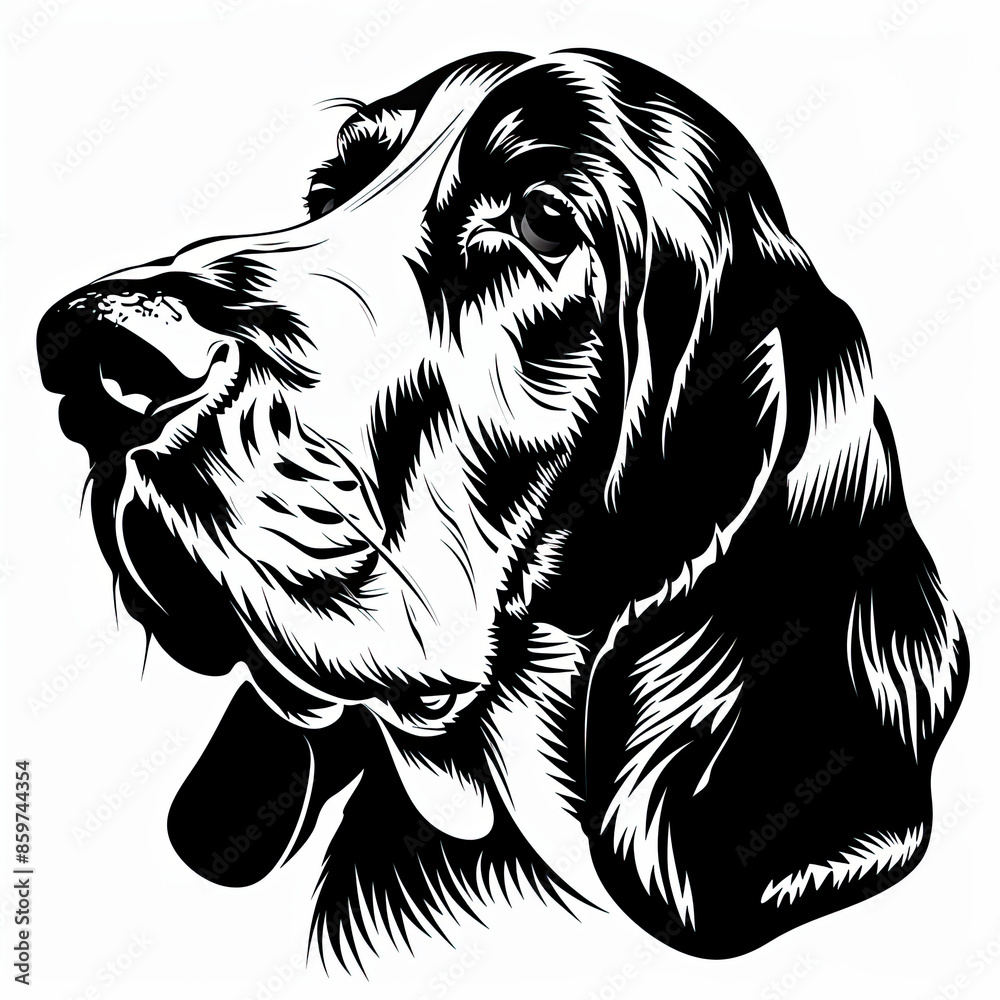 Fototapeta premium A black and white drawing of a Basset Hound dog