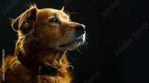 a dog closeup on black background 