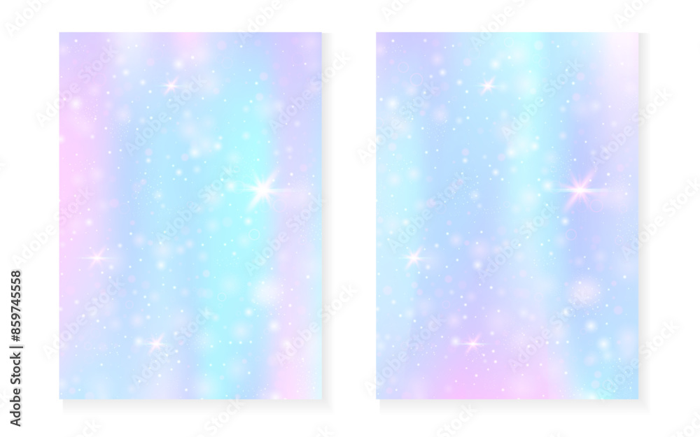 Unicorn background with kawaii magic gradient. Princess rainbow hologram. Holographic fairy set. Spectrum fantasy cover. Unicorn background with sparkles and stars for cute girl party invitation. Unicorn background with kawaii magic gradient. Princess rainbow hologram. Holographic fairy set. Spectrum fantasy cover. Unicorn background with sparkles and stars for cute girl party invitation.