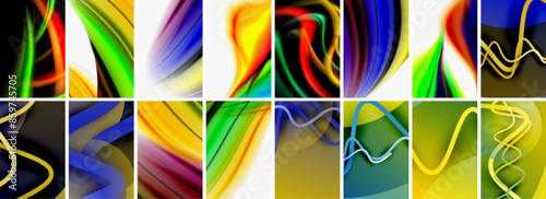 Collection of abstract background with waves, colorful shapes and 3d shadow effect. Vector Illustration For Wallpaper, Banner, Background, Card, Book Illustration, landing page © antishock