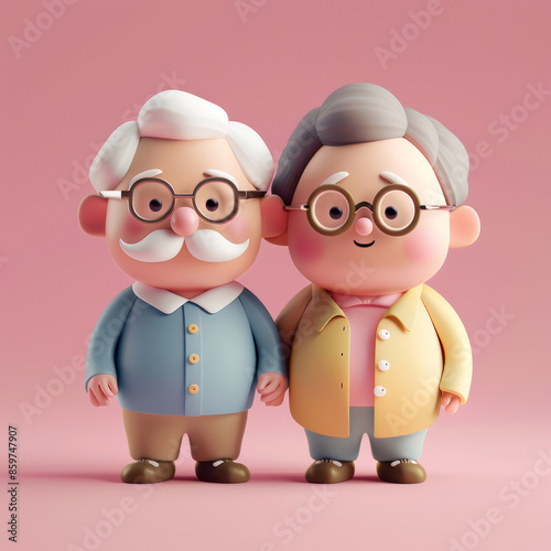 Cute full-size 3D grandma and grandpa icon on a simple pink background.