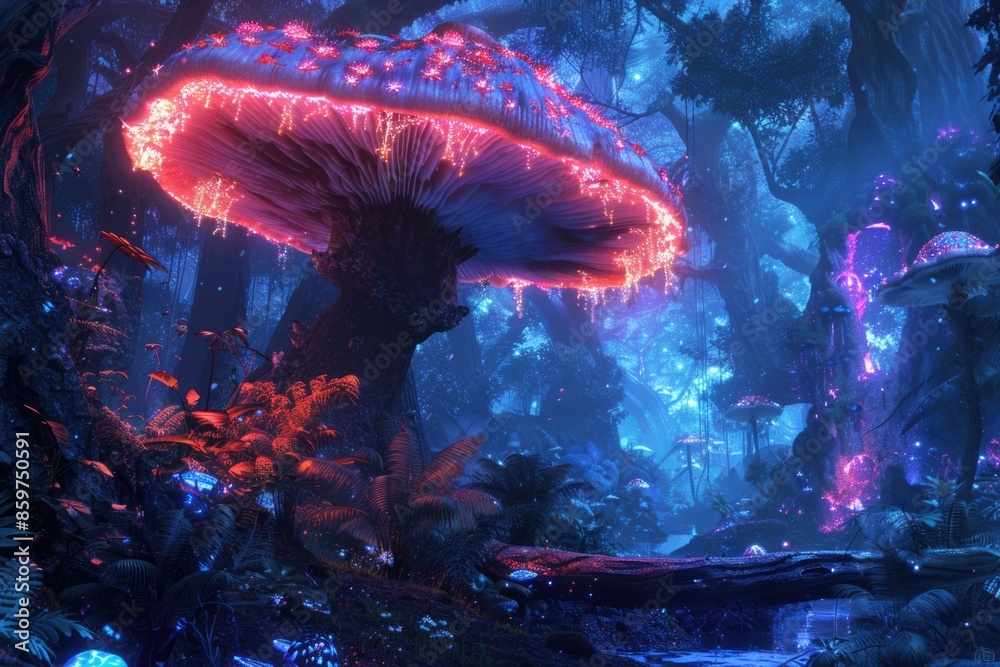 Fantasy 4K Mushroom Wallpaper with Jungle and Forest Background. Stock ...