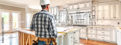 A hard-working contractor assesses the kitchen renovation project, envisioning the transformation to come.