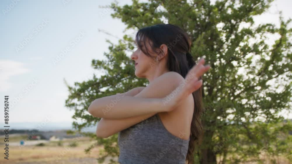 Young Woman Dancing In Nature With Carefree Young Woman Dancing In Nature With Carefree