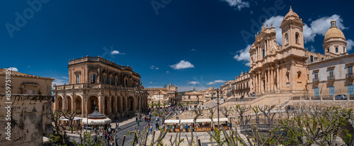 Panoramic view of Piazza del Duomo in Noto, Syracuse