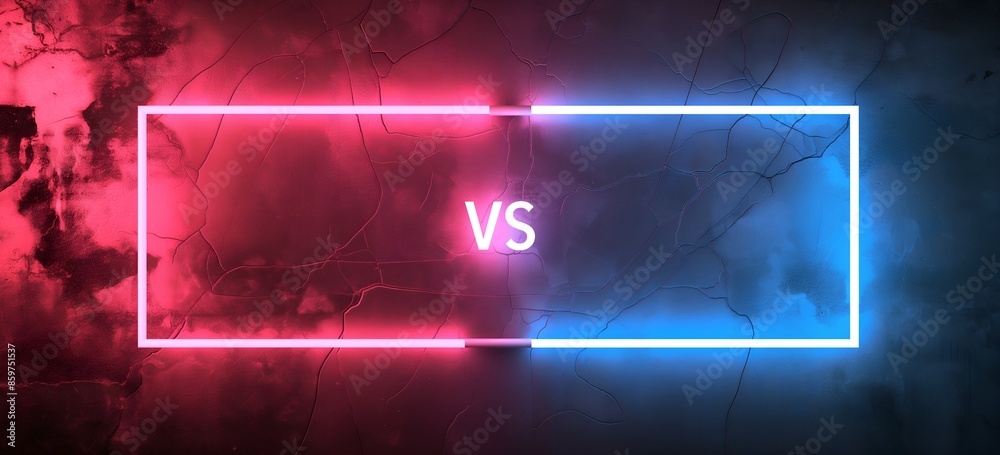 3d Rendered Red And Blue Neon VS Signs On Grungy Backgrounds – Various Perspectives With Electric Neon Glows And Textured Walls, Neon Vs Frame In Red And Blue On Textured Wall 1vs1, Competition 3d Rendered Red And Blue Neon VS Signs On Grungy Backgrounds – Various Perspectives With Electric Neon Glows And Textured Walls, Neon Vs Frame In Red And Blue On Textured Wall 1vs1, Competition