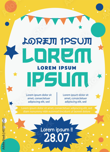 Flat flayer vertical poster template, playfull design