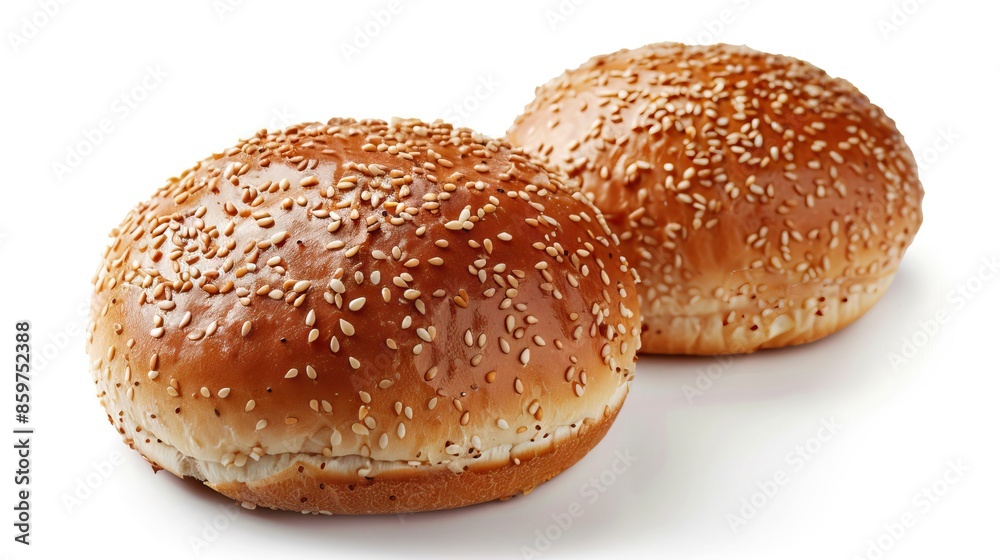 Two hamburger buns with sesame isolated on white background Two hamburger buns with sesame isolated on white background