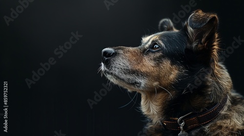 a dog closeup on black background 