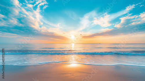 beautiful dramatic sunset over sea sunlight blue sky sea level landscape