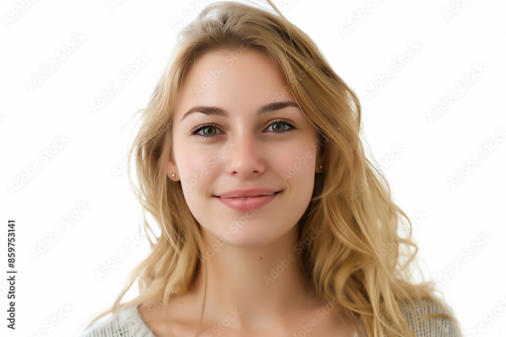 portrait of a blond smiling woman on white background portrait of a blond smiling woman on white background