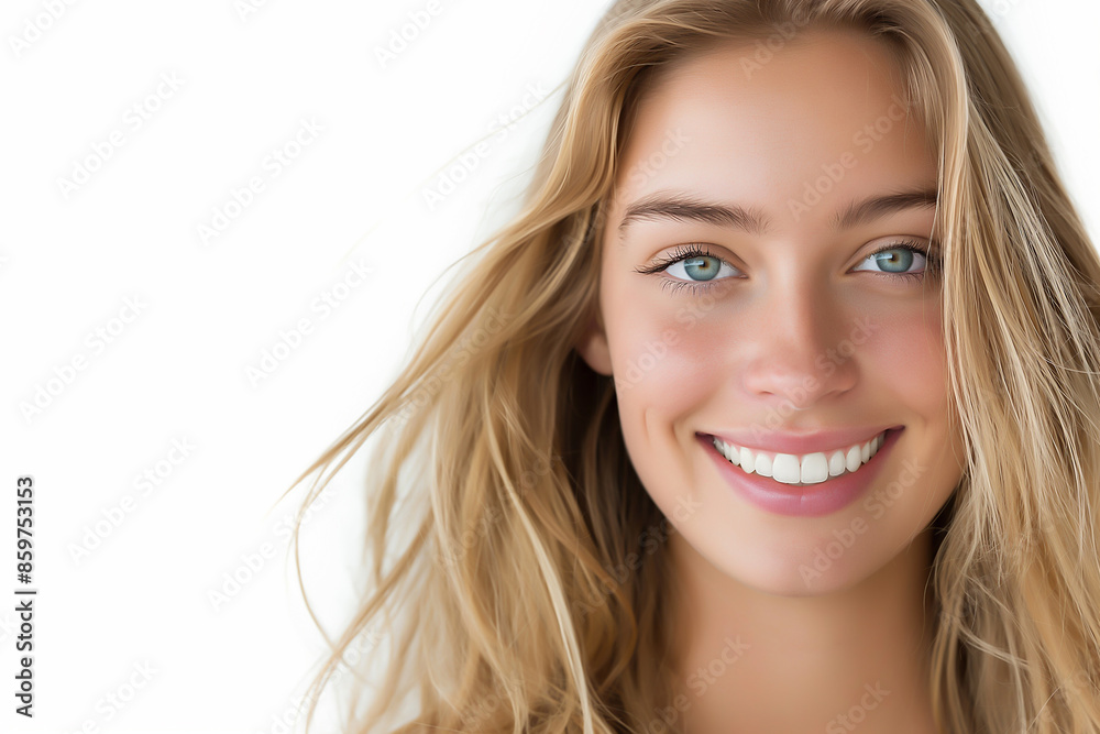 portrait of a blond smiling woman on white background portrait of a blond smiling woman on white background