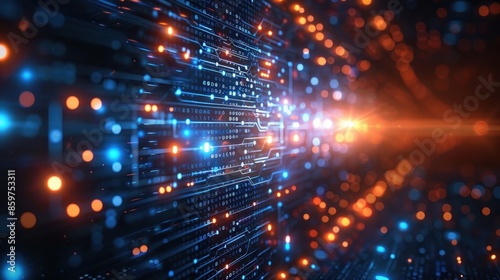 Wallpaper Mural Abstract Circuit Board with Orange and Blue Lights Torontodigital.ca