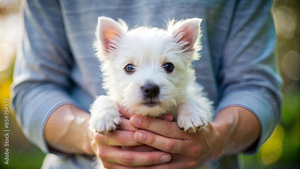 West Highland White Terrier puppy in hands. West Highland White Terrier puppy in hands.