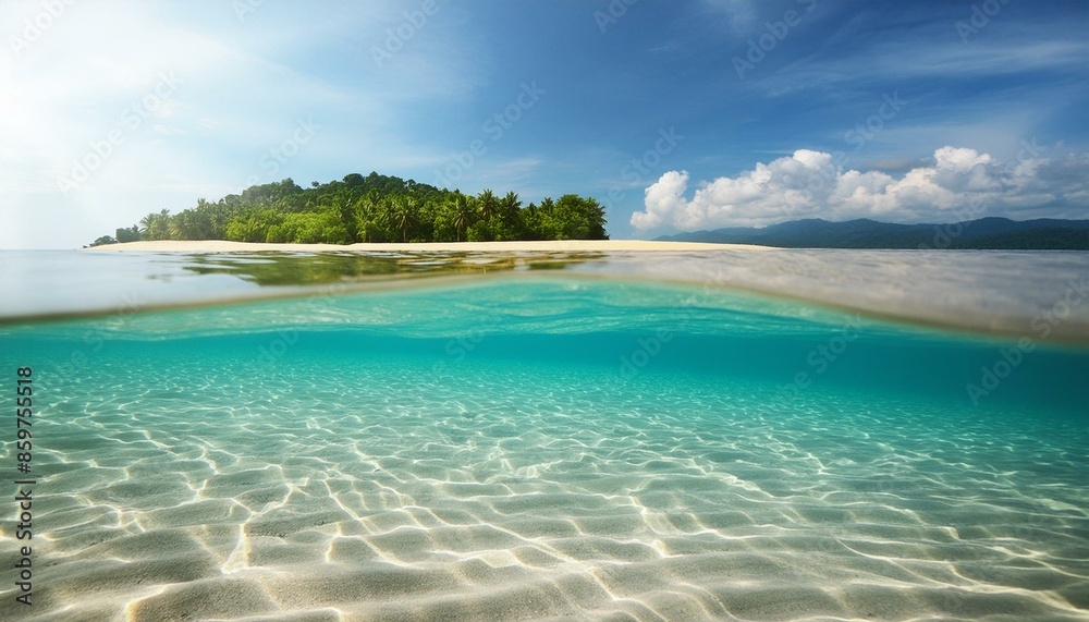 Tropisches Abenteuer: Unterwasseraufnahme mit Himmel und Insel
Tropisches Abenteuer: Unterwasseraufnahme mit Himmel und Insel