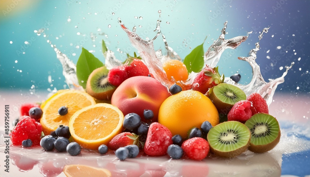 fresh fruits in the water splash fresh fruits in the water splash