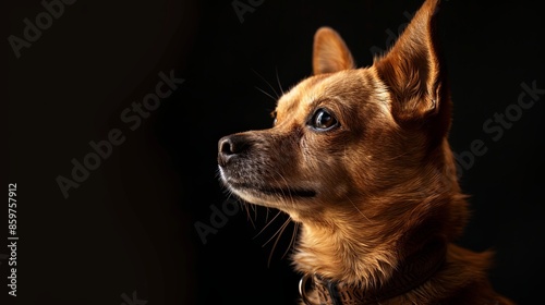 a dog closeup on black background 