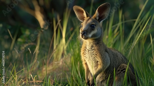 Wallpaper Mural Female Agile Wallaby in a green grass field Torontodigital.ca