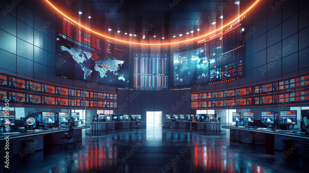 Futuristic control room filled with large digital displays and advanced technology, emphasizing a high-tech, data-driven environment. Futuristic control room filled with large digital displays and advanced technology, emphasizing a high-tech, data-driven environment.