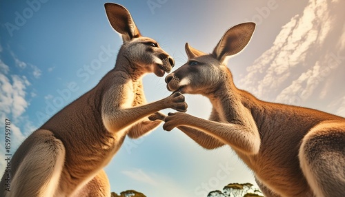 殴り合いの喧嘩をするカンガルー