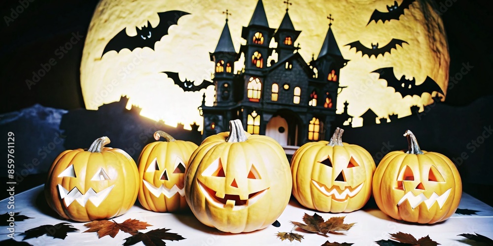 Fototapeta premium Background on the Theme - Halloween. The scene captures the essence of Halloween with a spooky atmosphere, perfect for seasonal decorations and themed events.