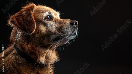 a dog closeup on black background 