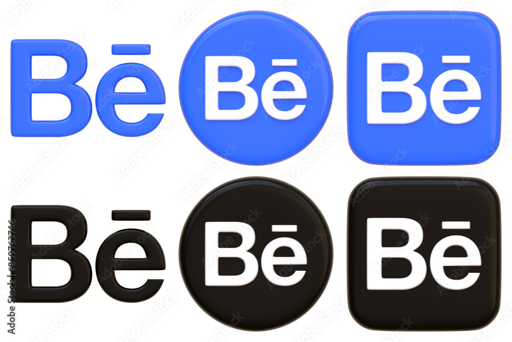 Set of Behance logos in blue and black color variants, showcasing the ...