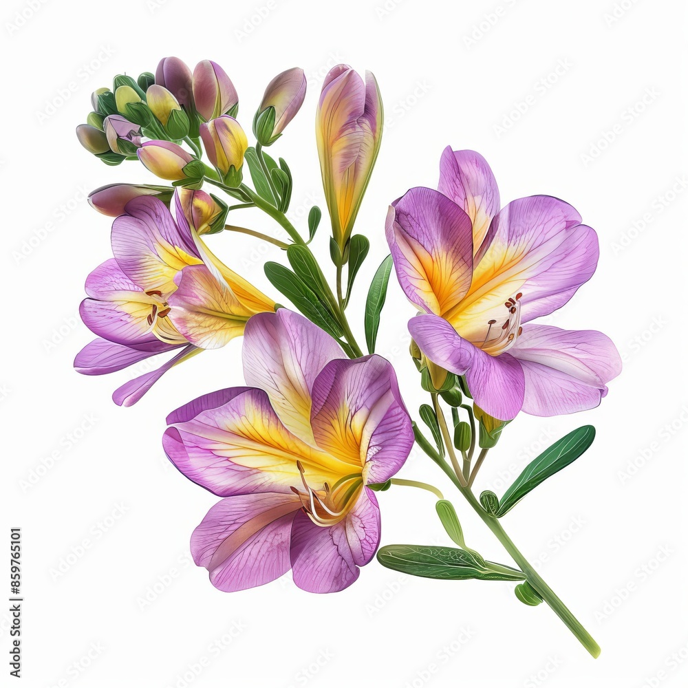 Freesia Isolated on White Background. Beautiful Freesia Flower