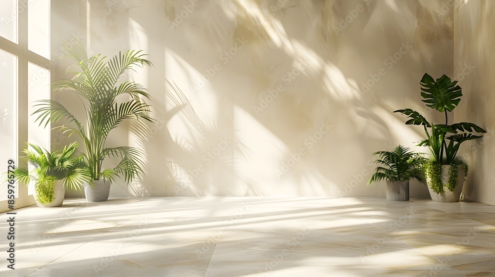 Fototapeta premium Simple Beige Abstract Background with Complex Lighting and Shadows for Product Presentation