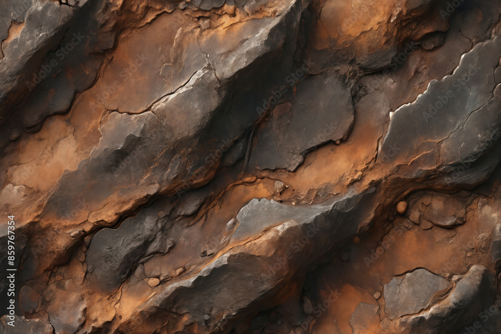 Rugged dark rocky texture with deep crevices and highlights Rugged dark rocky texture with deep crevices and highlights