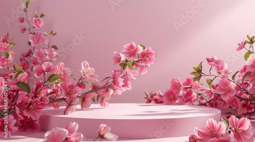 Beautiful podium with pink flower for product display © MahmudulHassan