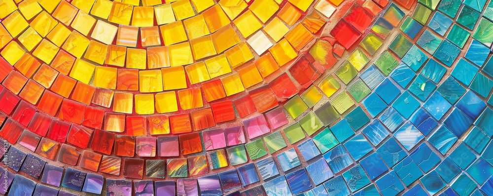 Fototapeta premium Design art background featuring a vibrant mosaic pattern in a rainbow of colors, intricate and eye-catching