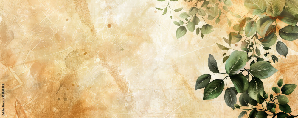 Design art background featuring an organic, nature-inspired composition with green leaves, earthy browns, and soft yellows Design art background featuring an organic, nature-inspired composition with green leaves, earthy browns, and soft yellows