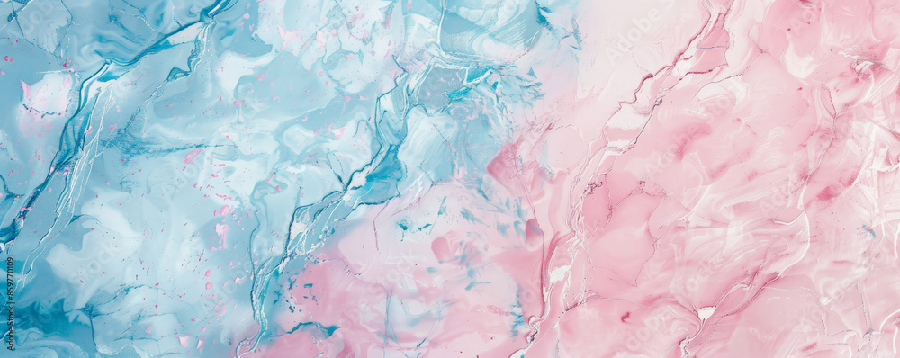 Marble abstract background in soft, pastel shades of pink, blue, and white. The design is delicate and soothing, with subtle, intricate veining