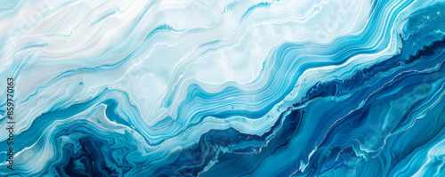 Marble abstract background showcasing vibrant blue and white patterns. The design is dynamic and lively, reminiscent of ocean waves