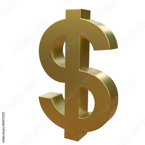 Dollar golden sign isolated 3d rendered illustration. US currency symbol. Financial market clipart cutout design element.