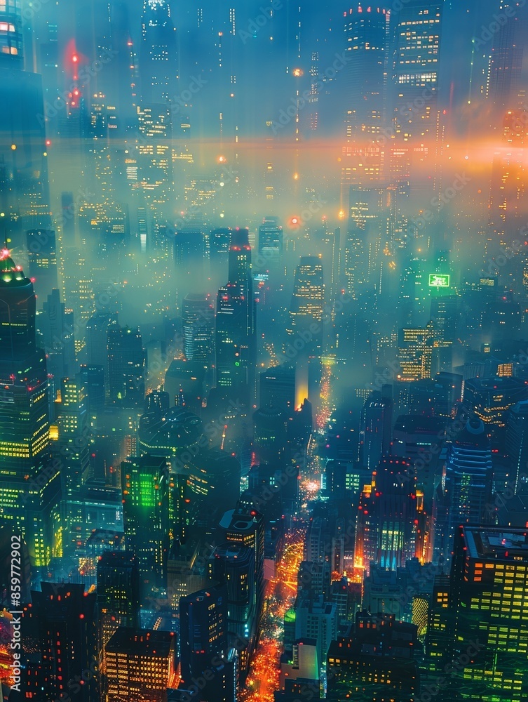 Obraz premium A cyberpunk city backdrop at night with glowing vibrant colors. 