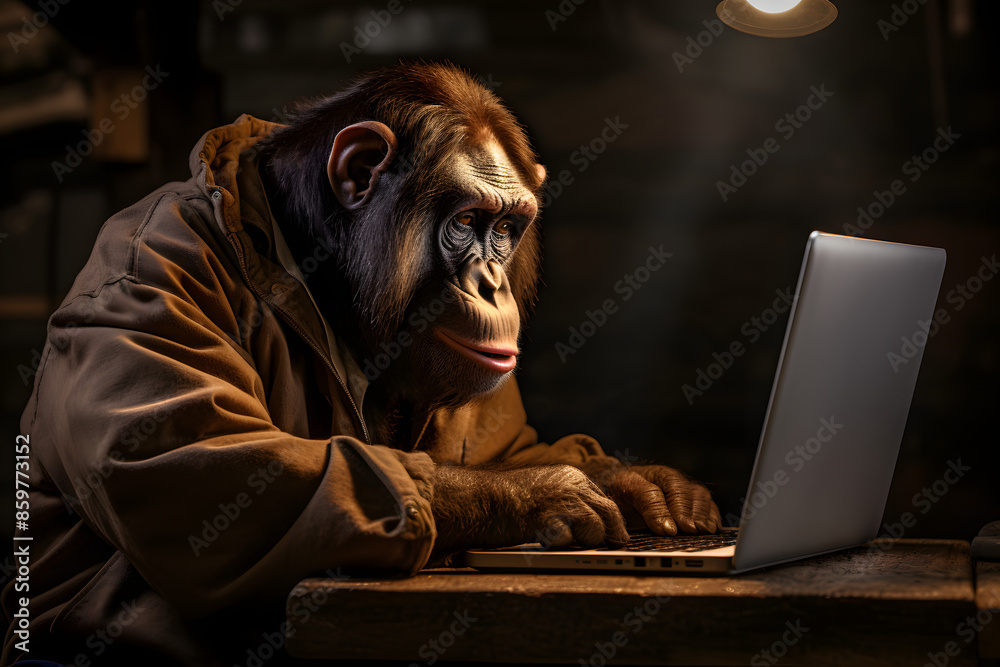 ape on his laptop, laptop ape, chimpanzee in a suit on his laptop ape on his laptop, laptop ape, chimpanzee in a suit on his laptop
