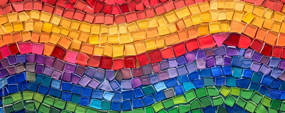 Pride LGBT background showcasing a rainbow-colored mosaic tile pattern, adding a textured and artistic element Pride LGBT background showcasing a rainbow-colored mosaic tile pattern, adding a textured and artistic element