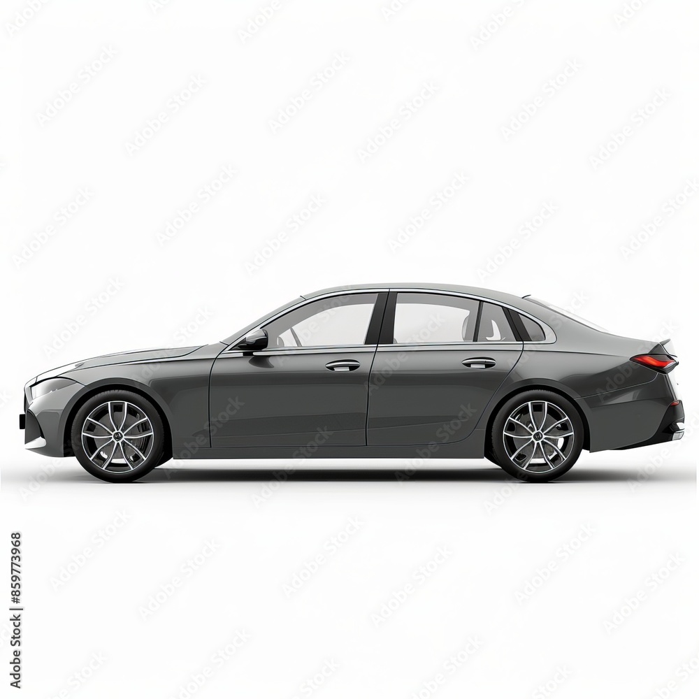 Gray car on white background, side view Gray car on white background, side view