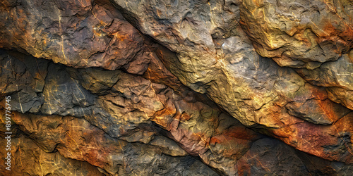 Mountain Stone: Close-Up Texture of Rough Mountain Rock, Highlighting Natural Textures and Earthy Tones photo