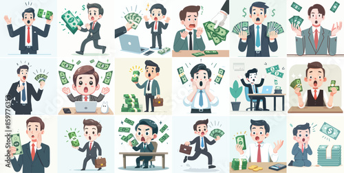 vector set of business people holding money in flat design style